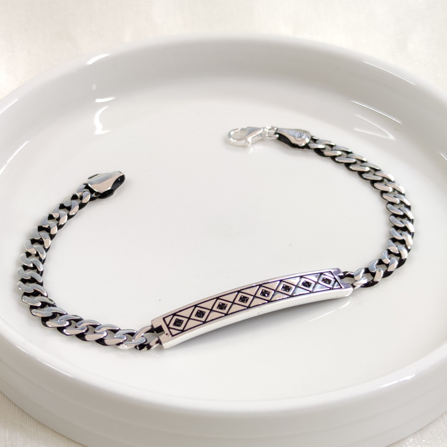 PLAKA OKSİTLİ GURMET GÜMÜŞ ERKEK BİLEKLİK 21 CM