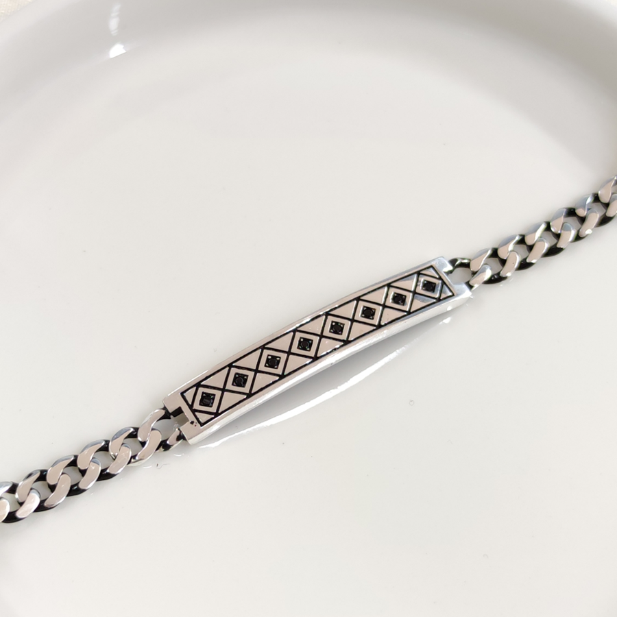 PLAKA OKSİTLİ GURMET GÜMÜŞ ERKEK BİLEKLİK 21 CM