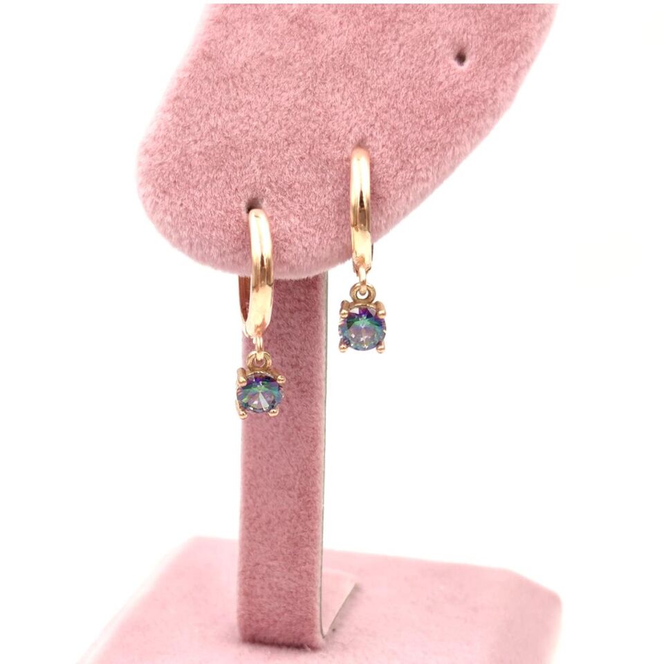 SALLANTILI MİSTİK TOPAZ TEK TAŞ GÜMÜŞ HALKA KÜPE