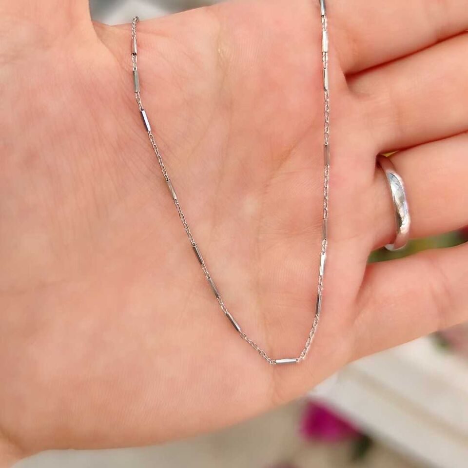 İTHAL SİLİNDİR KÜP GÜMÜŞ ZİNCİR RODYUM BEYAZ - 45 CM