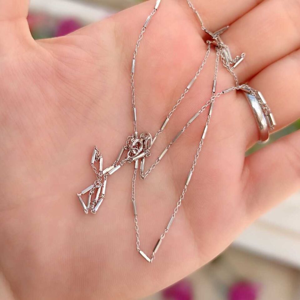 İTHAL SİLİNDİR KÜP GÜMÜŞ ZİNCİR RODYUM BEYAZ - 45 CM