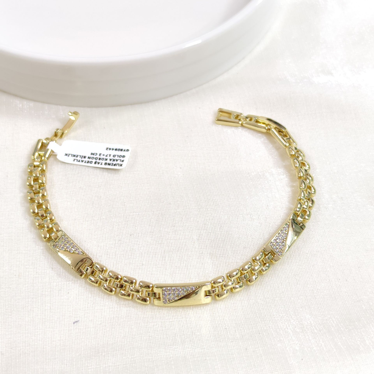 XUPING TAŞ DETAYLI PLAKA KORDON BİLEKLİK GOLD 17+2 CM