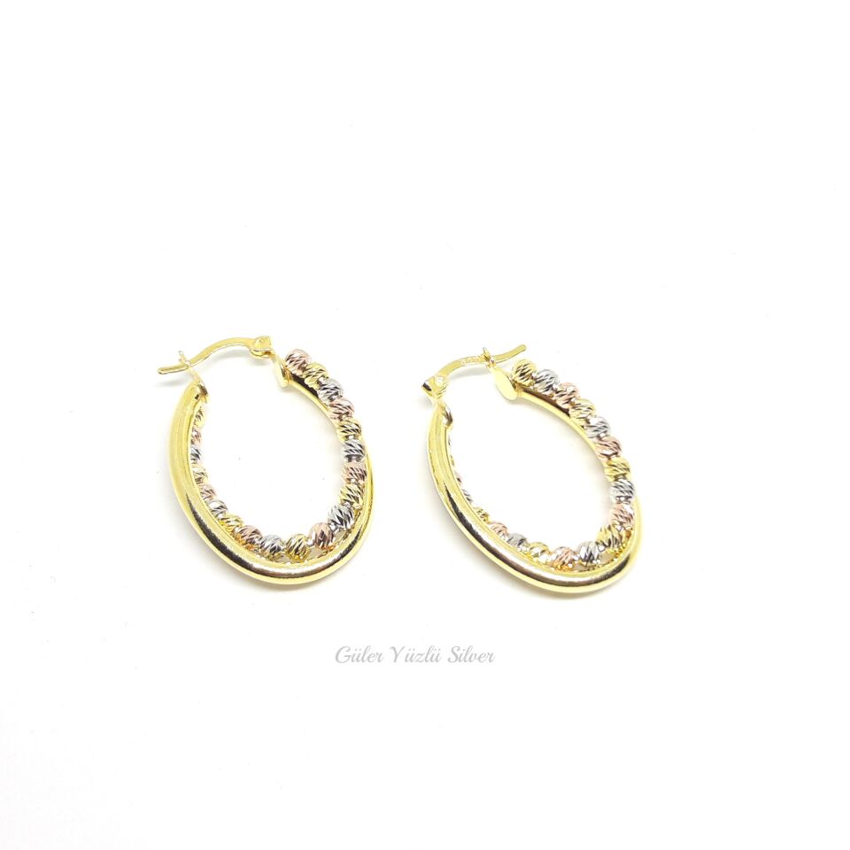 DORİCA OVAL GÜMÜŞ HALKA KÜPE ALTIN SARI - STD