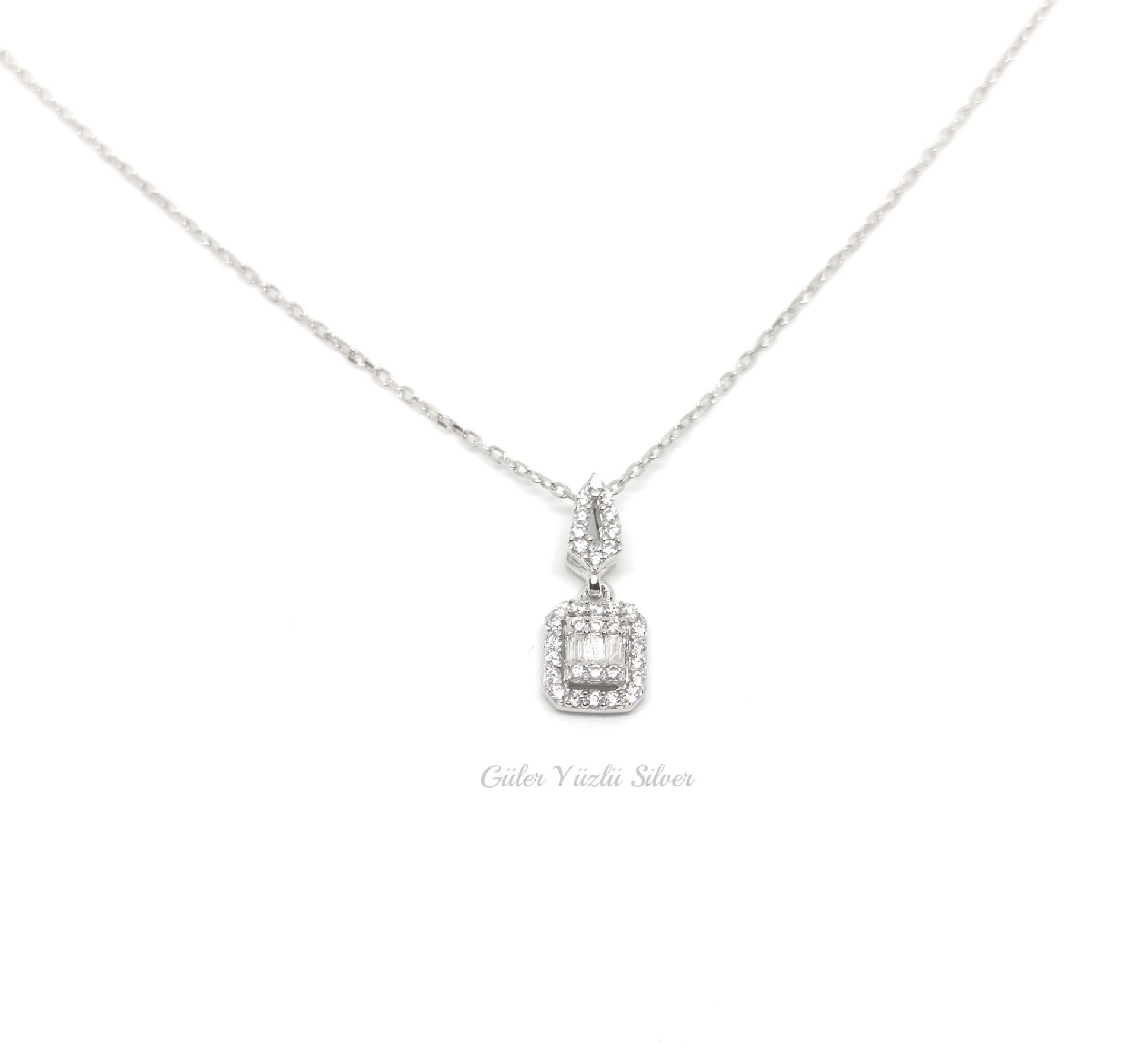 PIRLANTA MONTÜR MİNİ BAGET GÜMÜŞ KOLYE RODYUM BEYAZ - STD