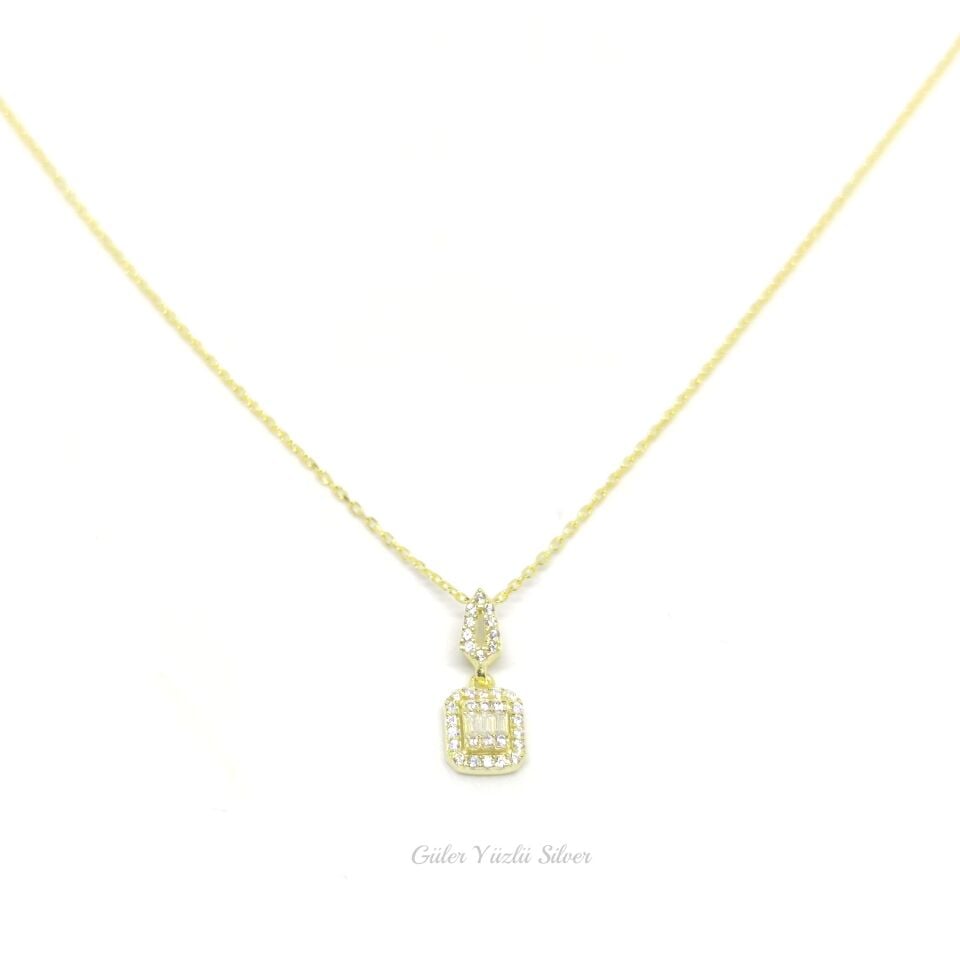 PIRLANTA MONTÜR MİNİ BAGET GÜMÜŞ KOLYE ALTIN SARI - STD