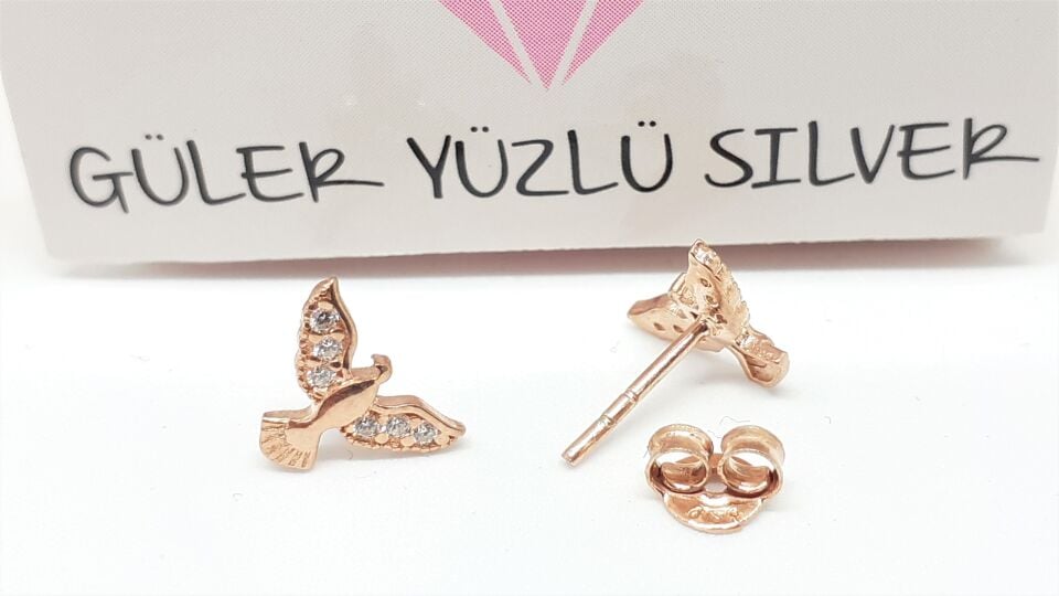 MİNİMAL ZİRKON TAŞLI KANATLI KUŞ GÜMÜŞ KÜPE