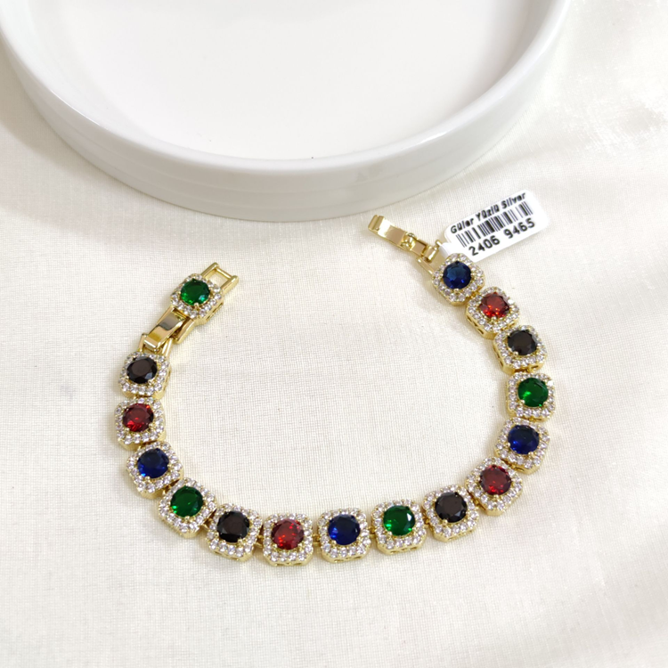 XUPING RENKLİ 1 CM KARE TAŞLI BİLEKLİK GOLD 16+2 CM