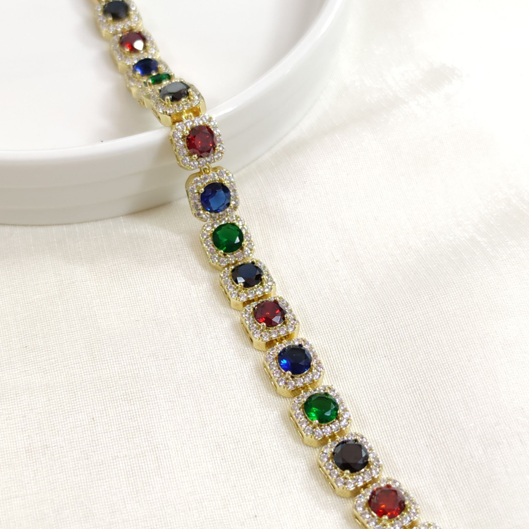 XUPING RENKLİ 1 CM KARE TAŞLI BİLEKLİK GOLD 16+2 CM