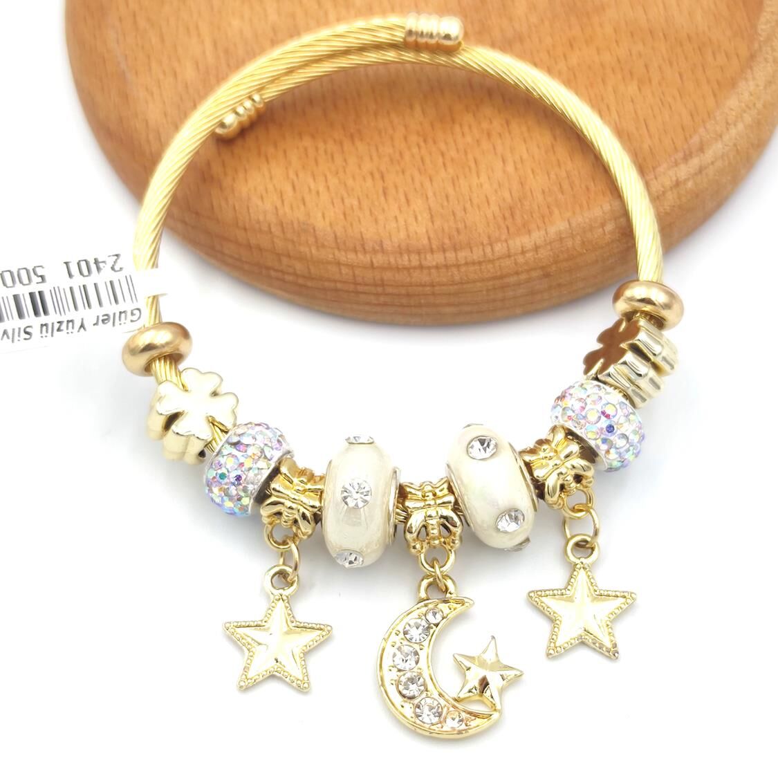ÇELİK AY YILDIZ BEYAZ DETAY TOP SALLANTILI BİLEKLİK