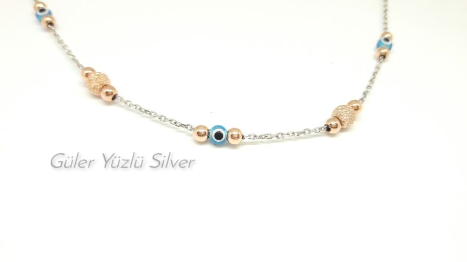 SİMLİ TOPLU NAZAR BONCUKLU İKİLİ GÜMÜŞ SET