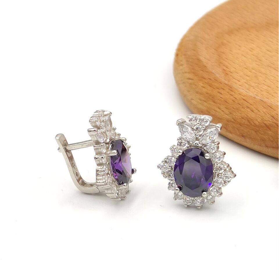 AMETİST ZİRKON TAŞLI GÜMÜŞ SET RODYUM BEYAZ - 17
