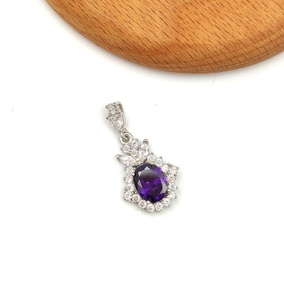 AMETİST ZİRKON TAŞLI GÜMÜŞ SET RODYUM BEYAZ - 17