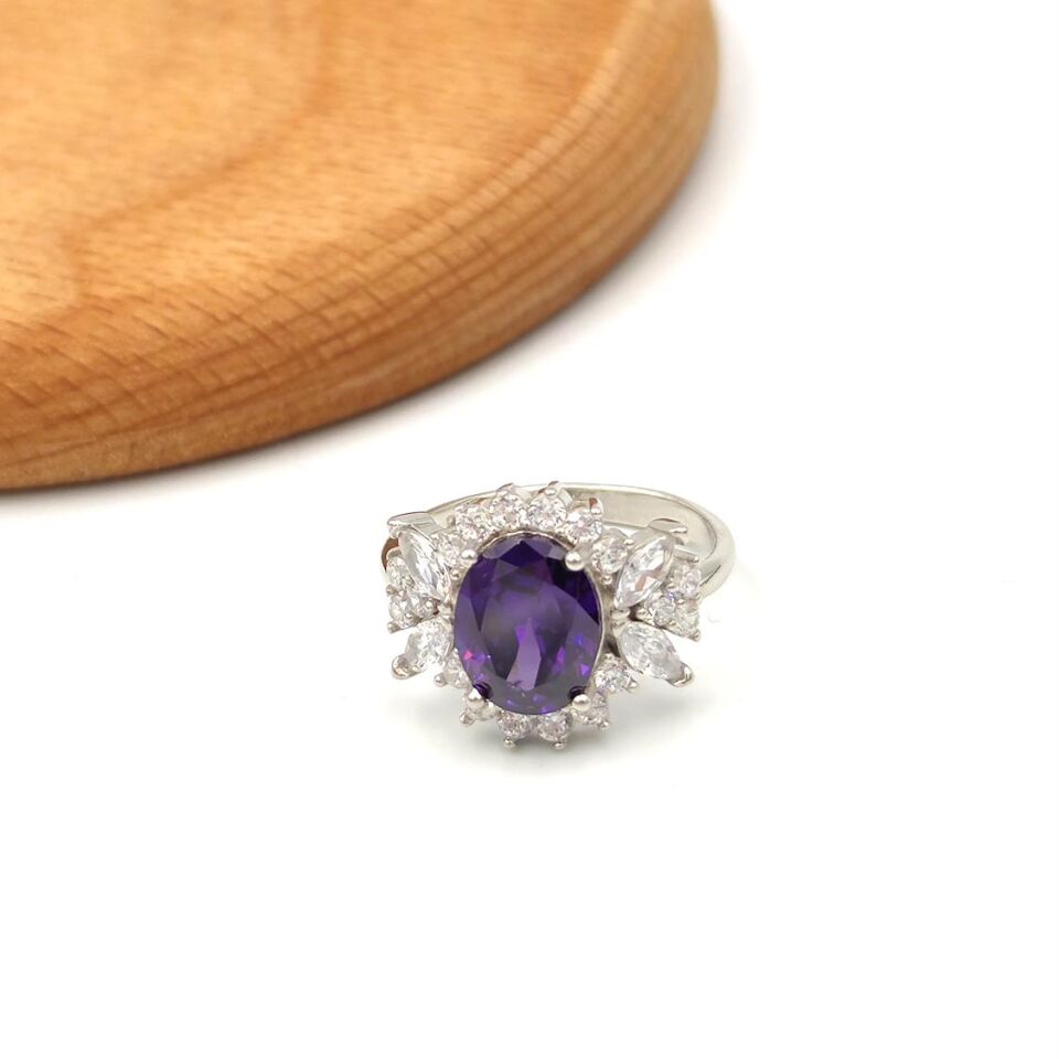 AMETİST ZİRKON TAŞLI GÜMÜŞ SET RODYUM BEYAZ - 17