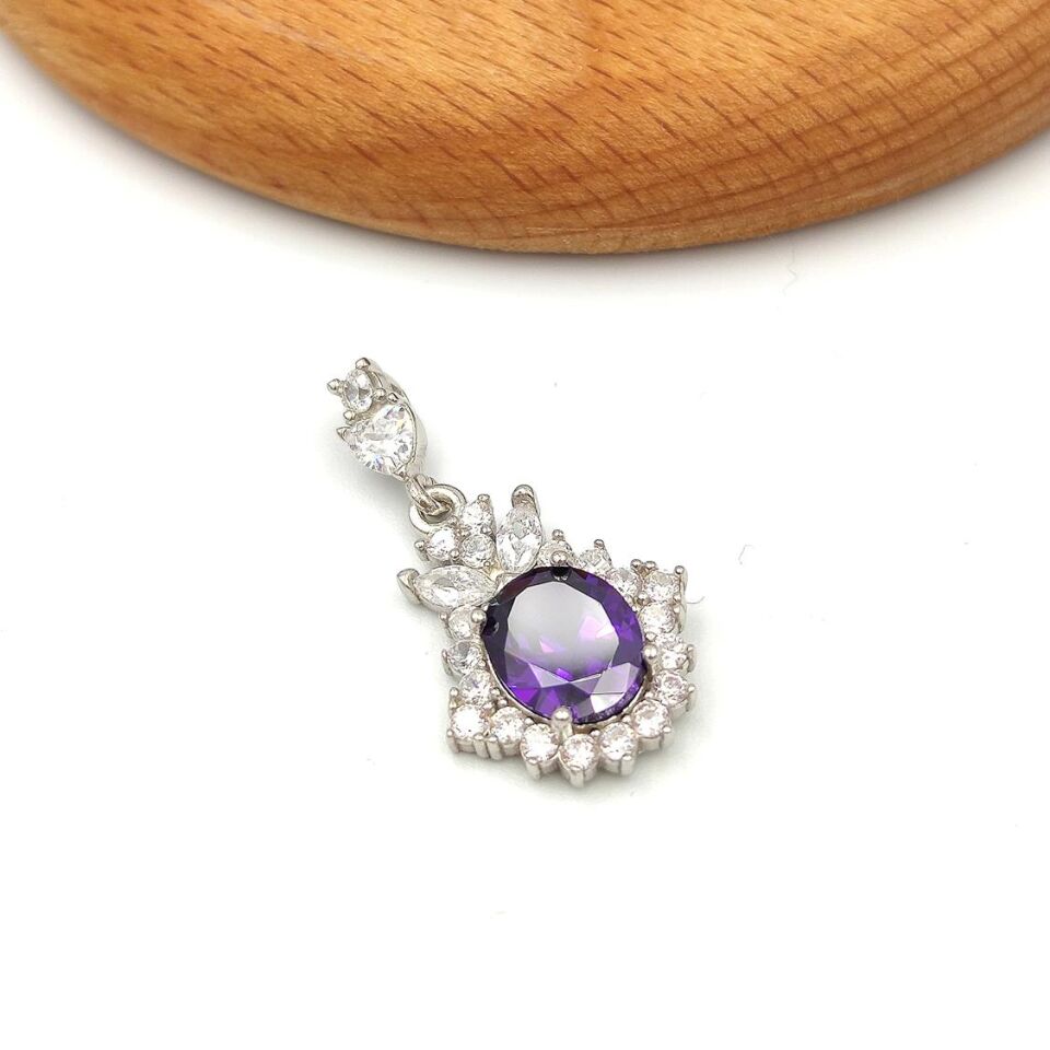 AMETİST ZİRKON TAŞLI GÜMÜŞ SET RODYUM BEYAZ - 17