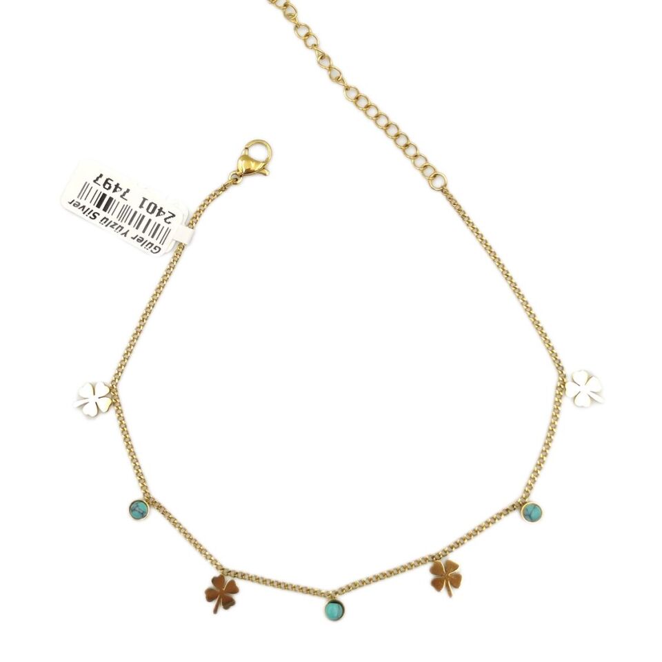 ÇELİK MİNİ YONCA MAVİ BONCUKLU HALHAL