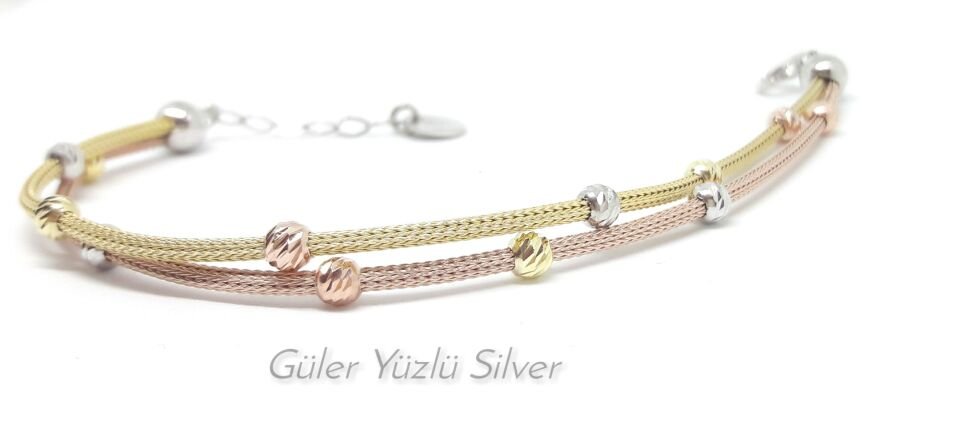 ROSE VE ALTIN 2 SIRA DORİCA GÜMÜŞ BİLEKLİK