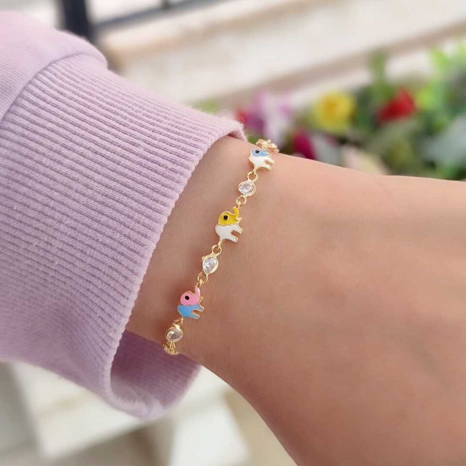 MİNELİ FİL GÜMÜŞ BİLEKLİK ALTIN SARI - STD