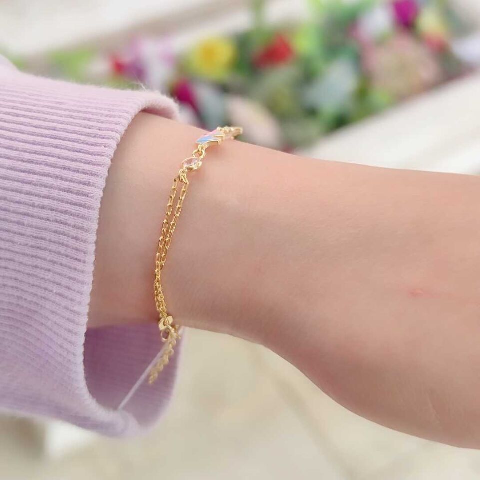 MİNELİ FİL GÜMÜŞ BİLEKLİK ALTIN SARI - STD