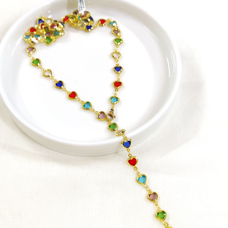 ÇELİK RENKLİ KALP Y KOLYE ZİNCİR GOLD 70 CM