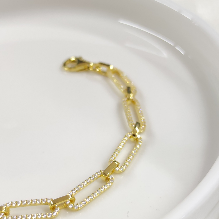 TAŞLI ATAÇ GÜMÜŞ BİLEKLİK 18 CM + 3 CM ALTIN SARI - STD