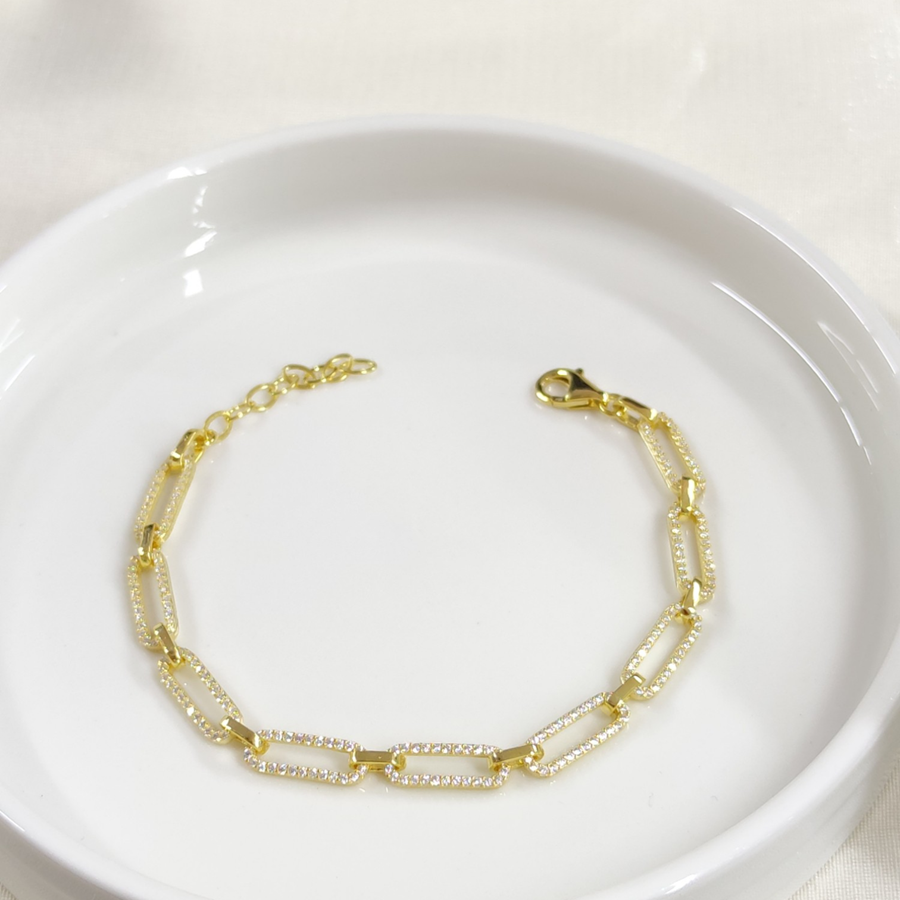 TAŞLI ATAÇ GÜMÜŞ BİLEKLİK 18 CM + 3 CM ALTIN SARI - STD