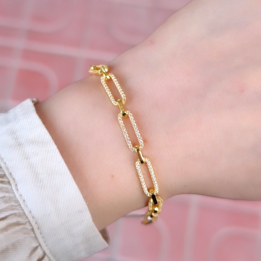 TAŞLI ATAÇ GÜMÜŞ BİLEKLİK 18 CM + 3 CM ALTIN SARI - STD