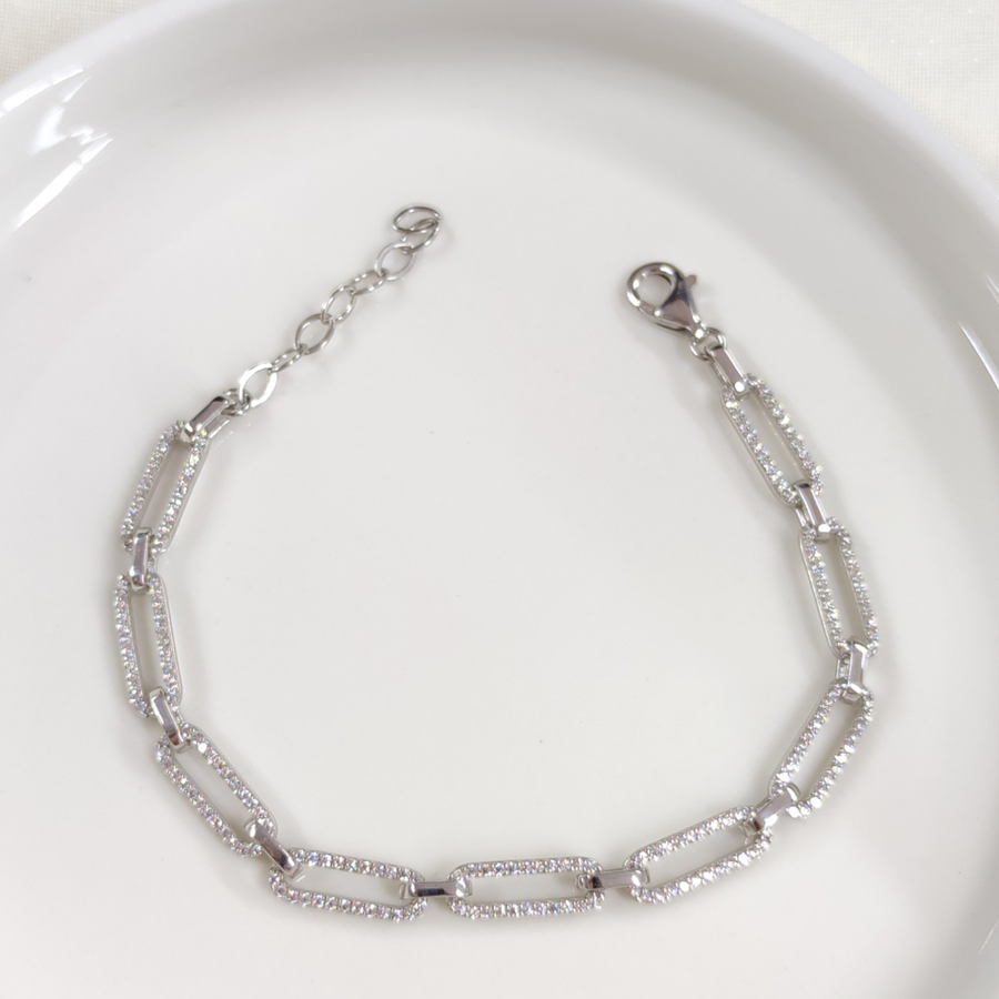 TAŞLI ATAÇ GÜMÜŞ BİLEKLİK 18 CM + 3 CM RODYUM BEYAZ - STD