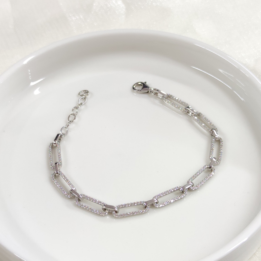 TAŞLI ATAÇ GÜMÜŞ BİLEKLİK 18 CM + 3 CM RODYUM BEYAZ - STD