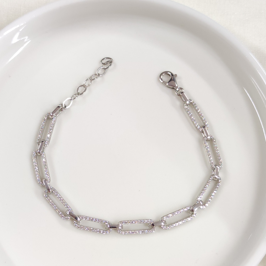 TAŞLI ATAÇ GÜMÜŞ BİLEKLİK 18 CM + 3 CM RODYUM BEYAZ - STD