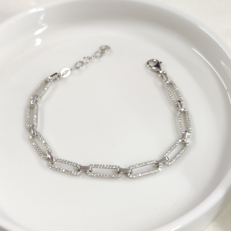 TAŞLI ATAÇ GÜMÜŞ BİLEKLİK 18 CM + 3 CM RODYUM BEYAZ - STD