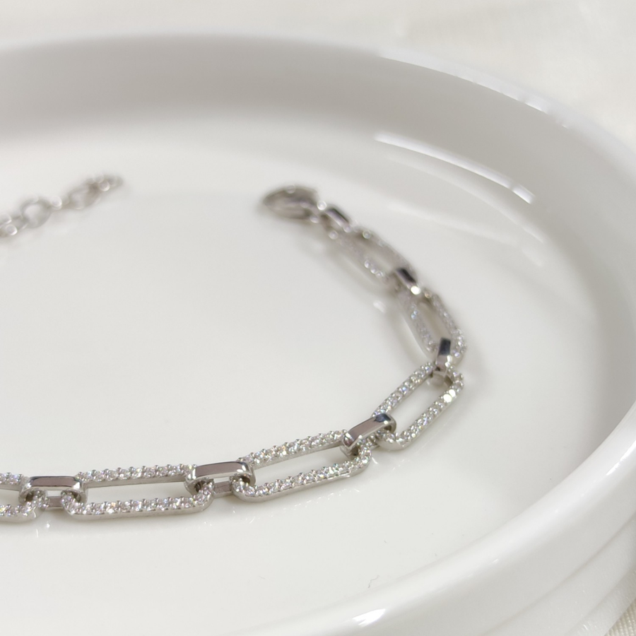 TAŞLI ATAÇ GÜMÜŞ BİLEKLİK 18 CM + 3 CM RODYUM BEYAZ - STD