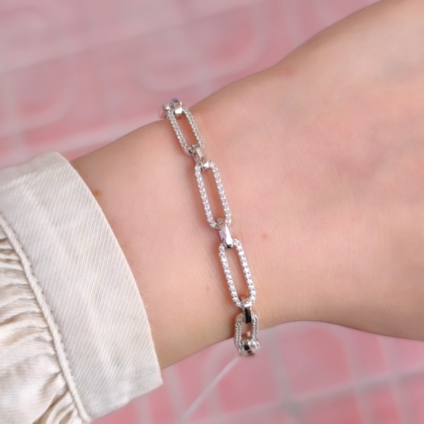 TAŞLI ATAÇ GÜMÜŞ BİLEKLİK 18 CM + 3 CM RODYUM BEYAZ - STD