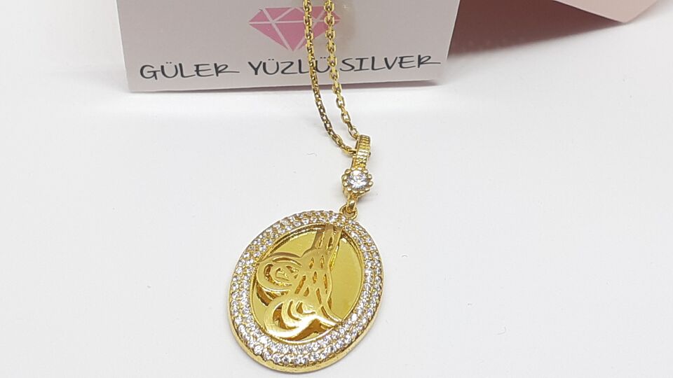 ALTIN KAPLAMA MİNİ OVAL TUĞRA GÜMÜŞ KOLYE