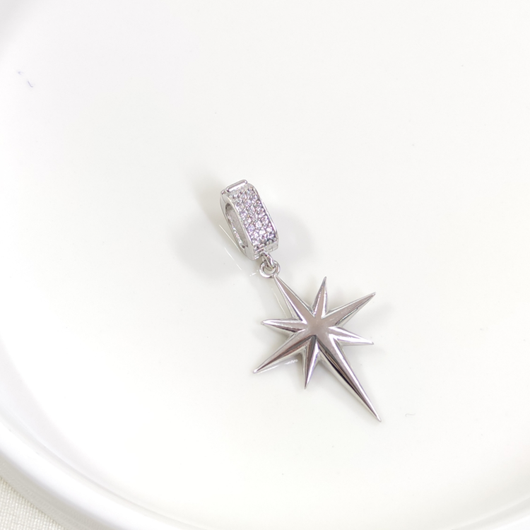 KUTUP YILDIZI GÜMÜŞ KOLYE UCU 3CM RODYUM BEYAZ - STD