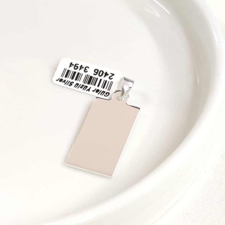 DÖRTGEN DÜZ PLAKA GÜMÜŞ KOLYE UCU 27X15MM