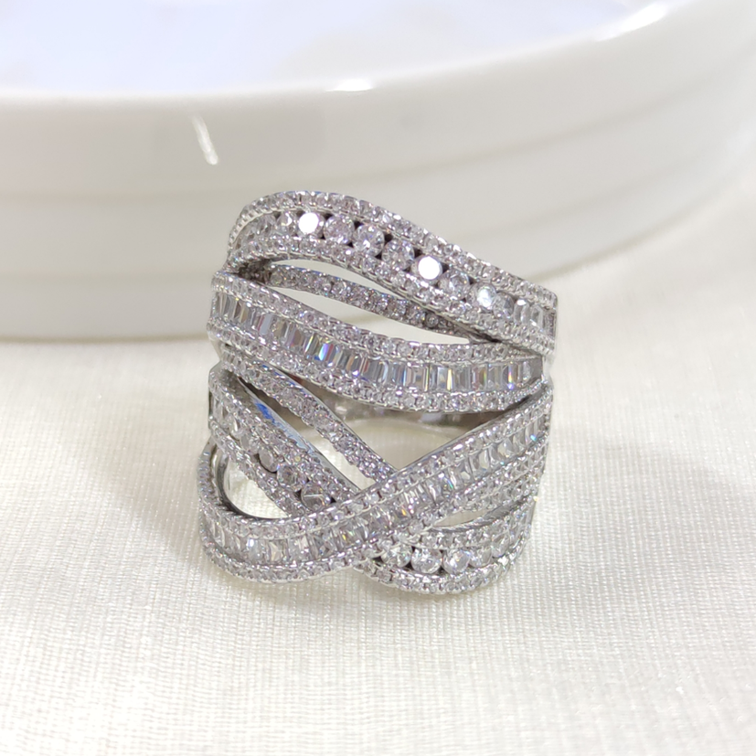 İTHAL ALTILI GENİŞ SARMAL GÜMÜŞ YÜZÜK RODYUM BEYAZ - 19