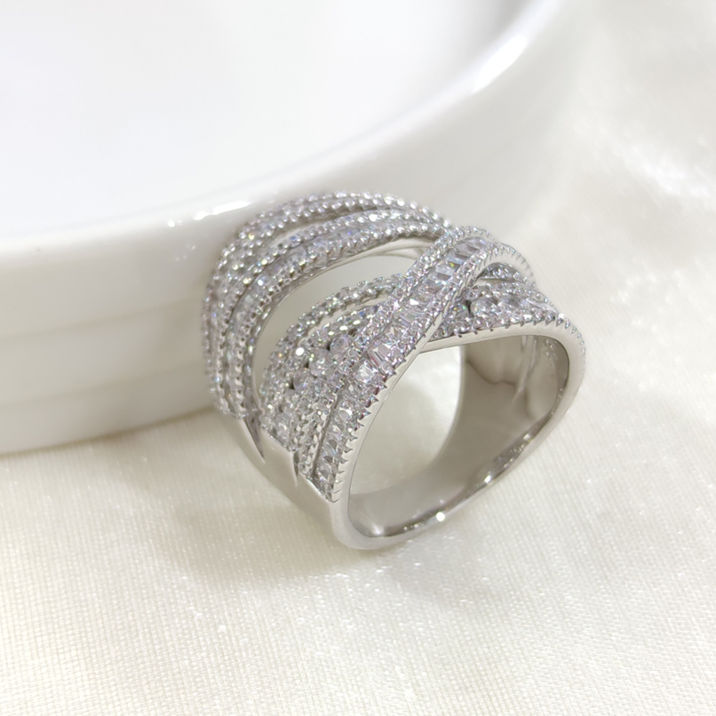 İTHAL ALTILI GENİŞ SARMAL GÜMÜŞ YÜZÜK RODYUM BEYAZ - 19