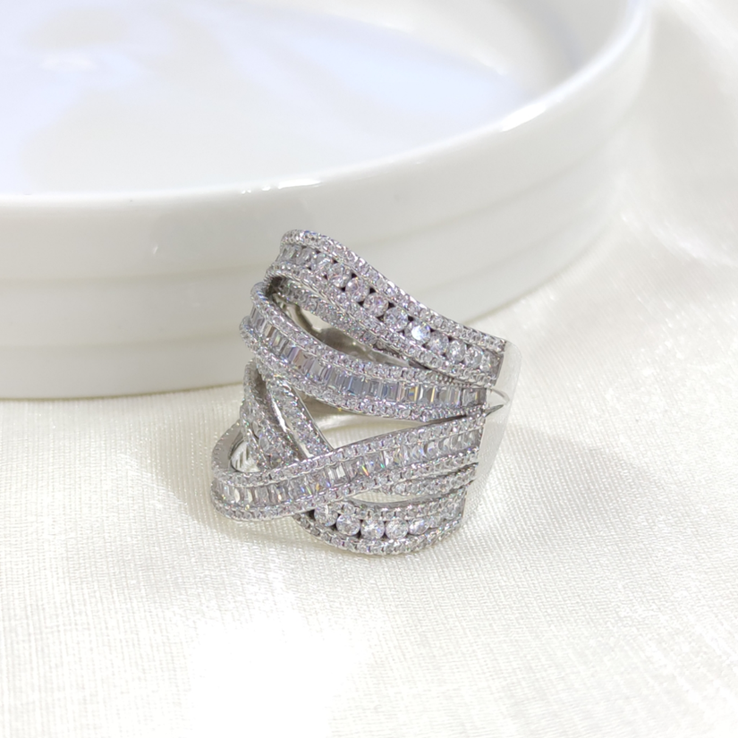 İTHAL ALTILI GENİŞ SARMAL GÜMÜŞ YÜZÜK RODYUM BEYAZ - 19