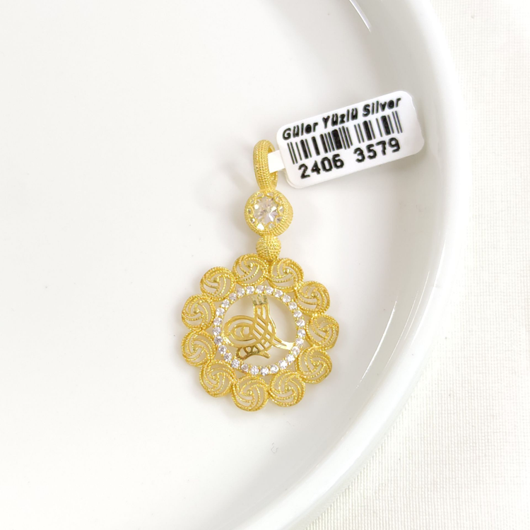 ÇİÇEK TUĞRA GÜMÜŞ KOLYE UCU 25x40MM