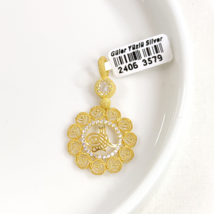 ÇİÇEK TUĞRA GÜMÜŞ KOLYE UCU 25x40MM