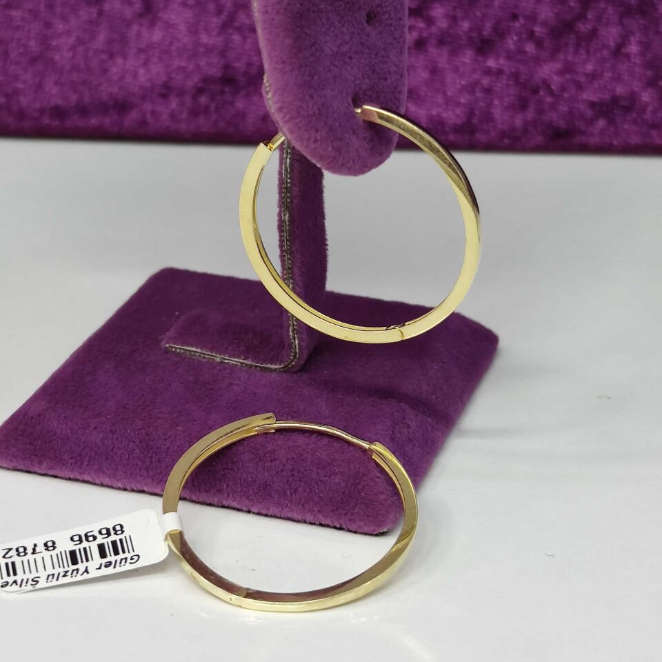 30 MM DÜZ HALKA GÜMÜŞ KÜPE ALTIN SARI - STD