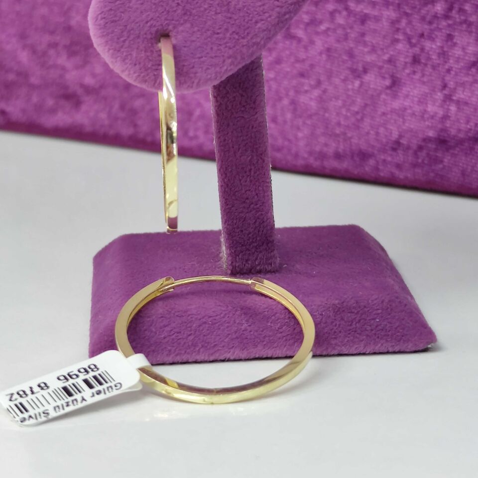 30 MM DÜZ HALKA GÜMÜŞ KÜPE ALTIN SARI - STD