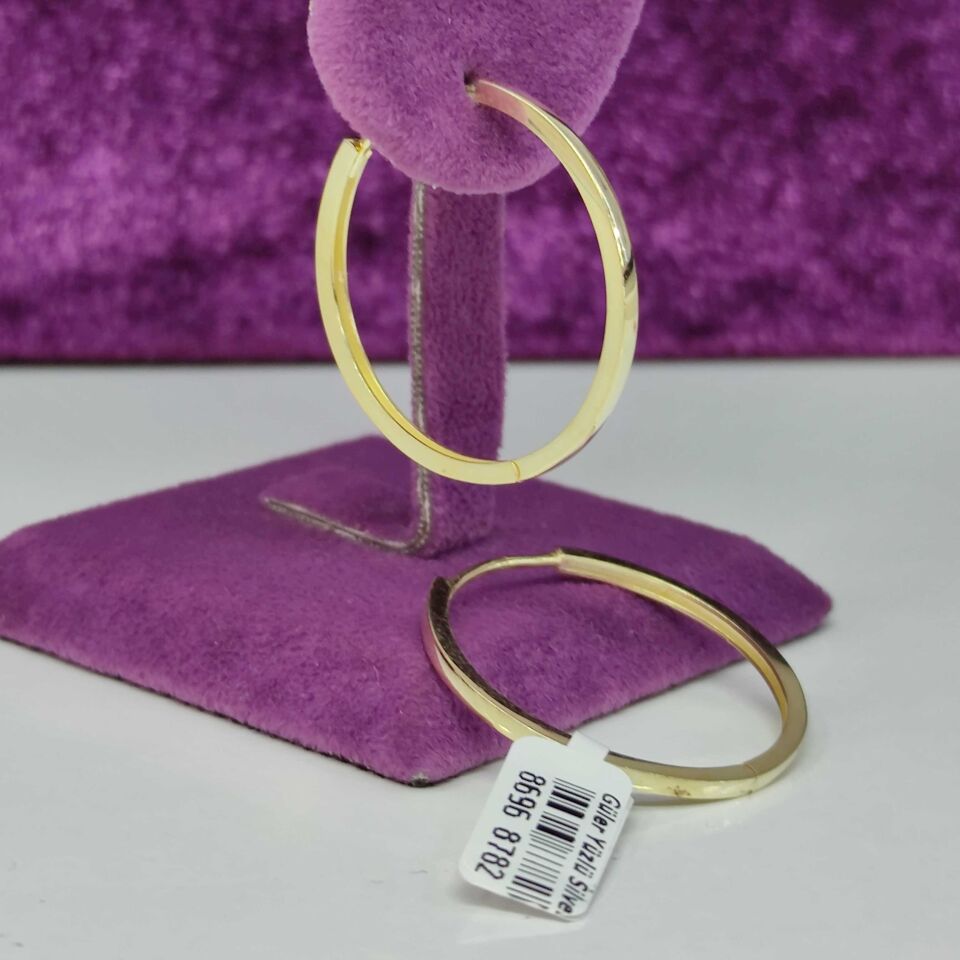 30 MM DÜZ HALKA GÜMÜŞ KÜPE ALTIN SARI - STD