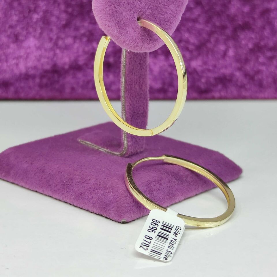 30 MM DÜZ HALKA GÜMÜŞ KÜPE ALTIN SARI - STD