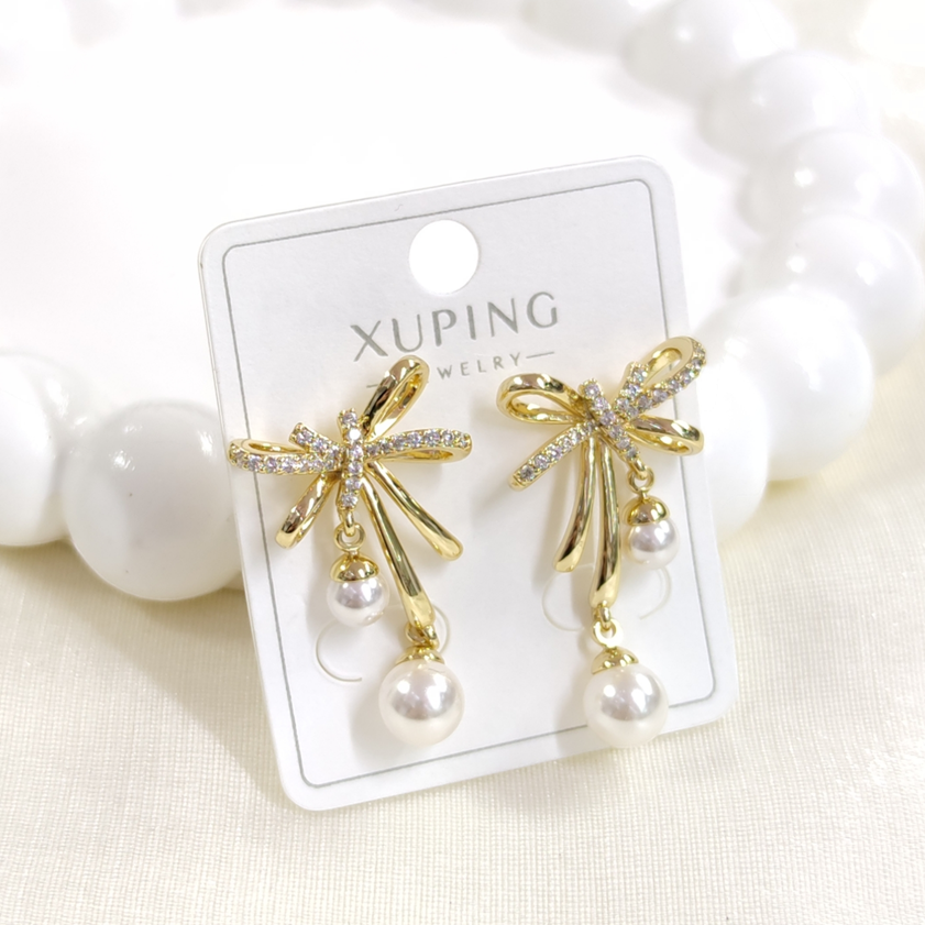 XUPING 3 CM İNCİLİ FİYONK ÇİVİ KÜPE GOLD