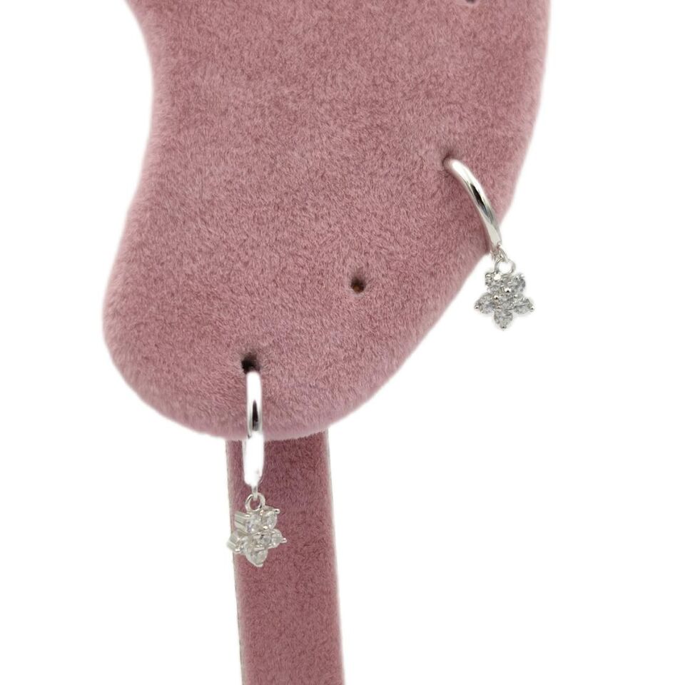 MİNİ ÇİÇEK GÜMÜŞ HALKA KÜPE RODYUM BEYAZ - STD