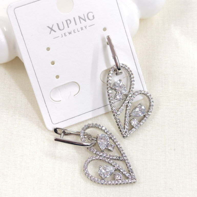 XUPING 3 CM BÜYÜK TAŞLI  KALP 9 MM HALKA KÜPE BEYAZ