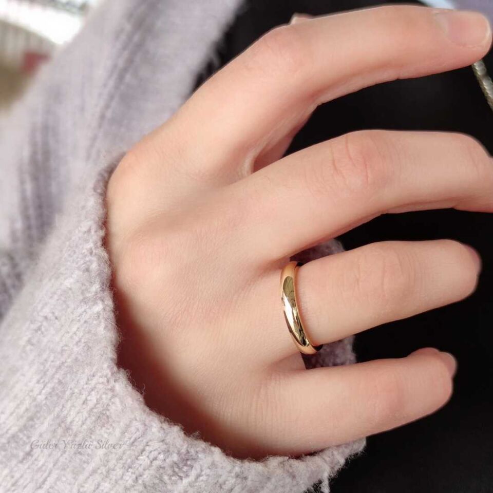 3 MM DÜZ BOMBELİ GÜMÜŞ ALYANS ALTIN SARI - 19