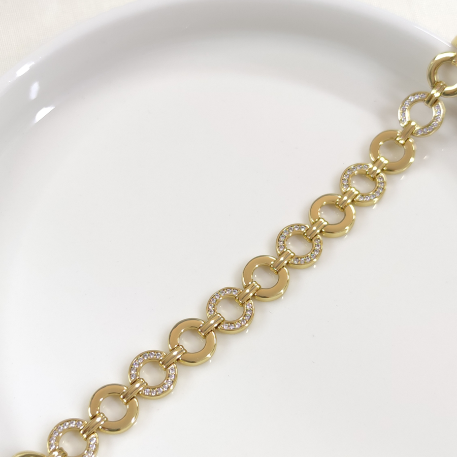 XUPING TAŞLI YUVARLAK KİLİTLİ BİLEKLİK GOLD 19 CM
