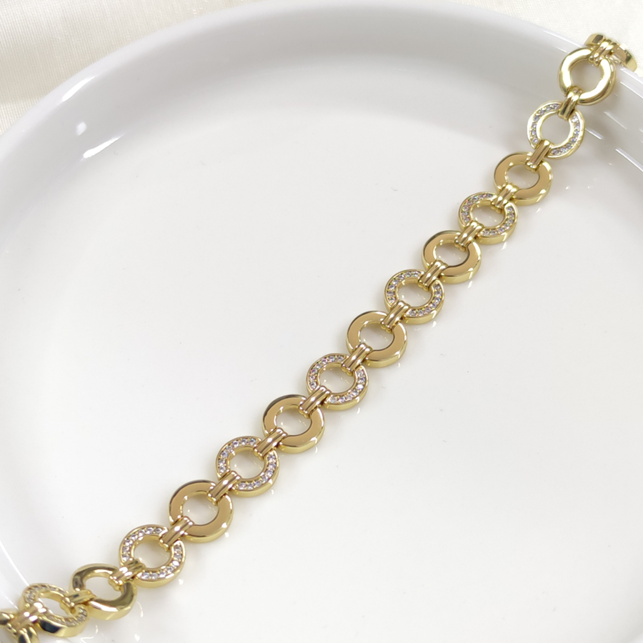 XUPING TAŞLI YUVARLAK KİLİTLİ BİLEKLİK GOLD 19 CM